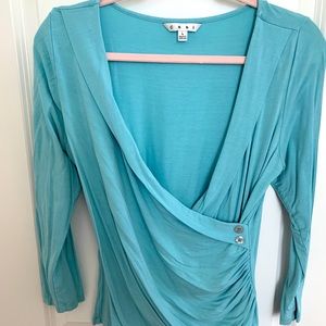 CABi Faux Wrap Knit Top - Aqua